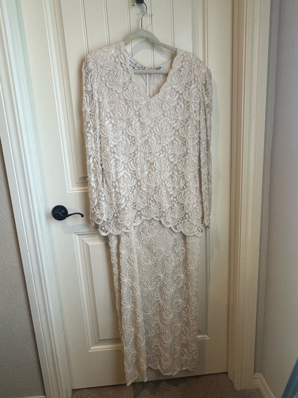 Vintage style XL Ivory Beaded long sleeve Dress by Laurence Kazar Bridal/formal